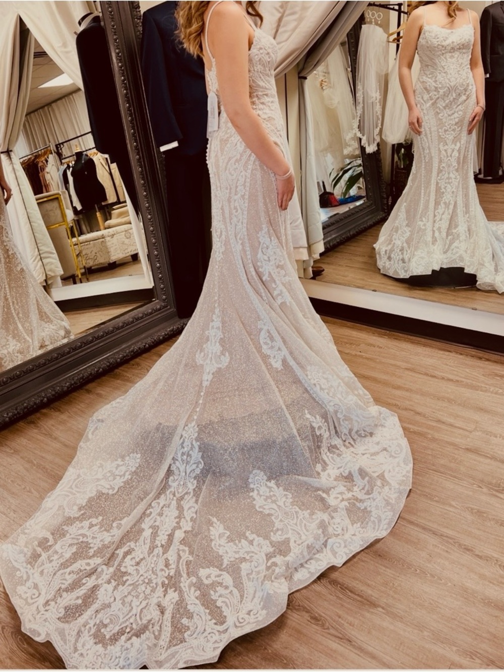Madison James White Lace Fit-and-Flare Wedding Dress NWT - Picture 2 of 11